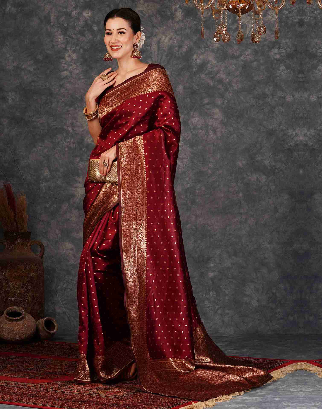 PANNUS Classic Maroon Zari Booti Saree