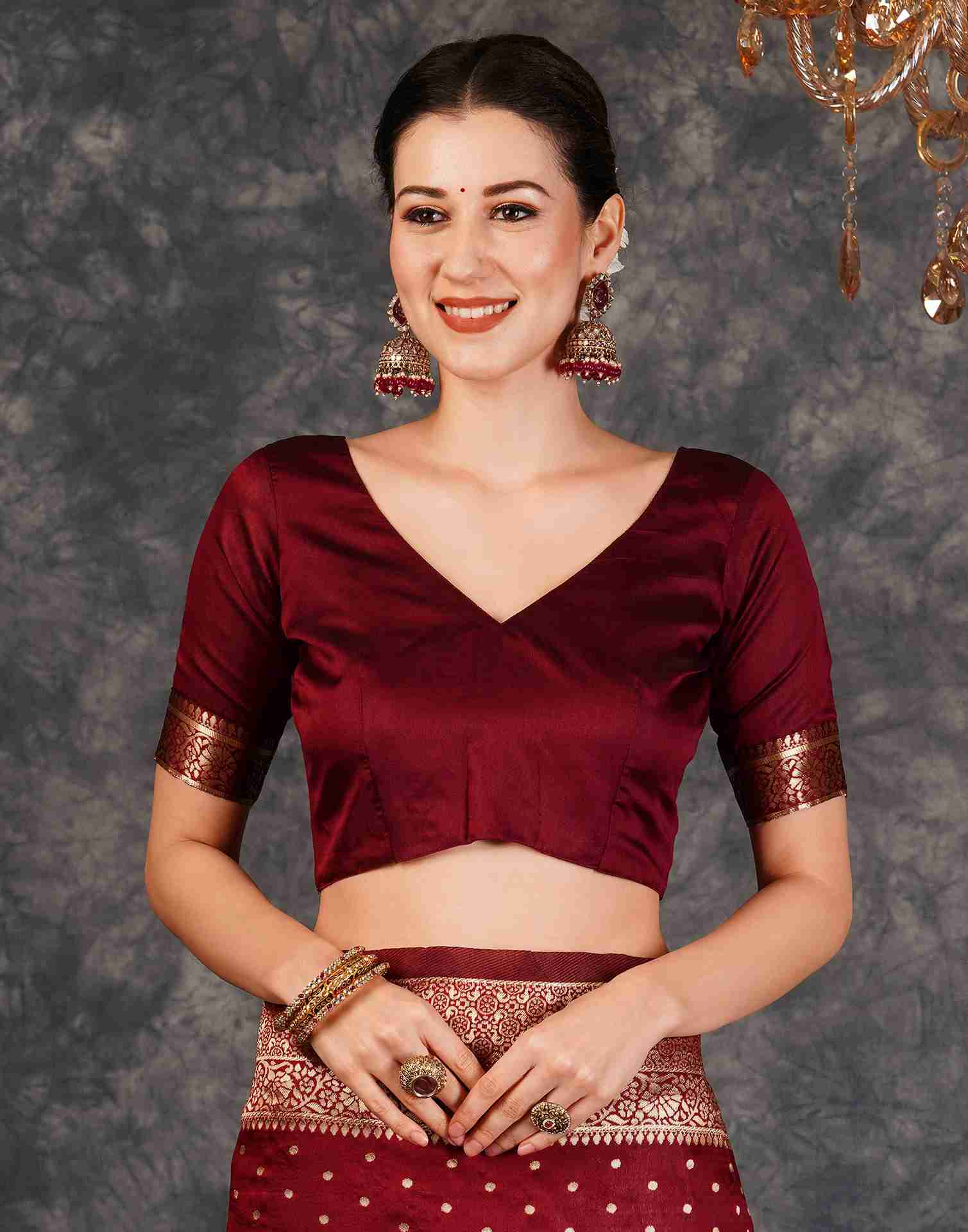 PANNUS Classic Maroon Zari Booti Saree