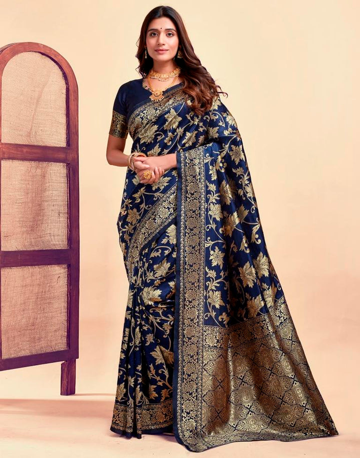 PANNUS Midnight Navy Floral Saree