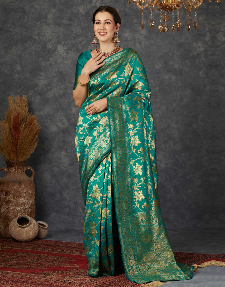 PANNUS Peacock Teal Floral Saree
