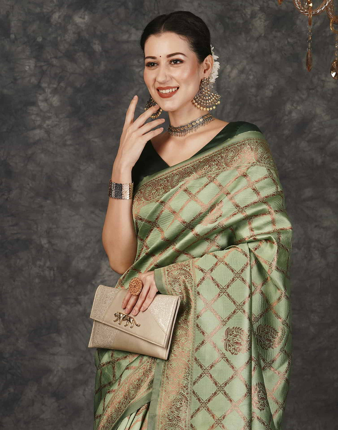 PANNUS Beige & Wine Trellis Saree