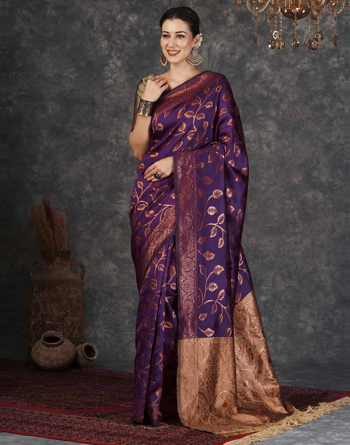 PANNUS Violet & Bronze Leaf Saree