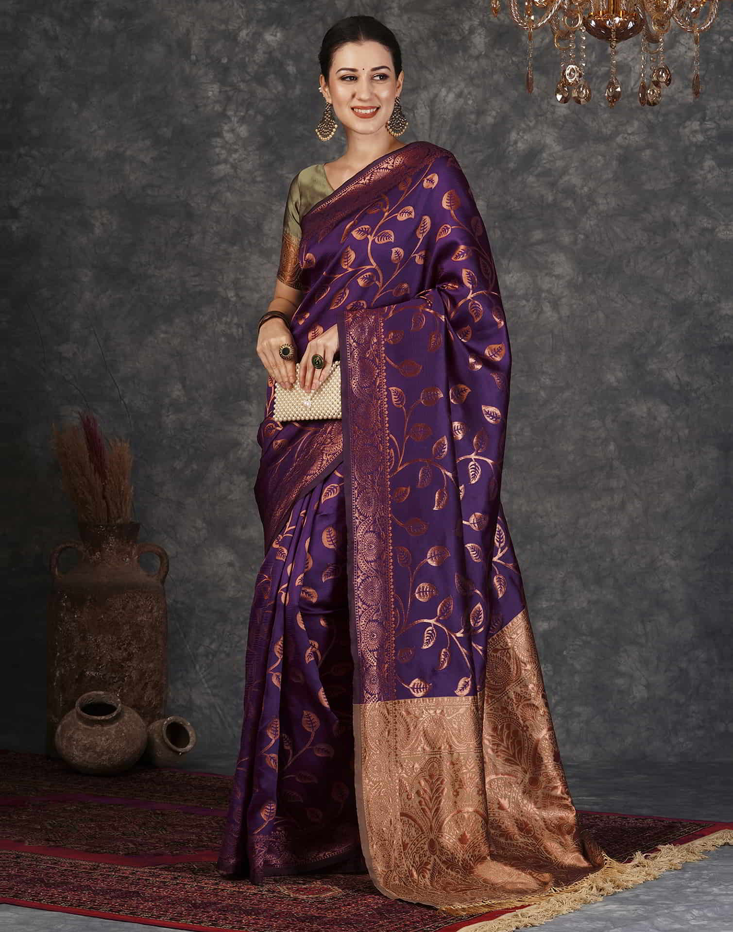 PANNUS Violet & Bronze Leaf Saree