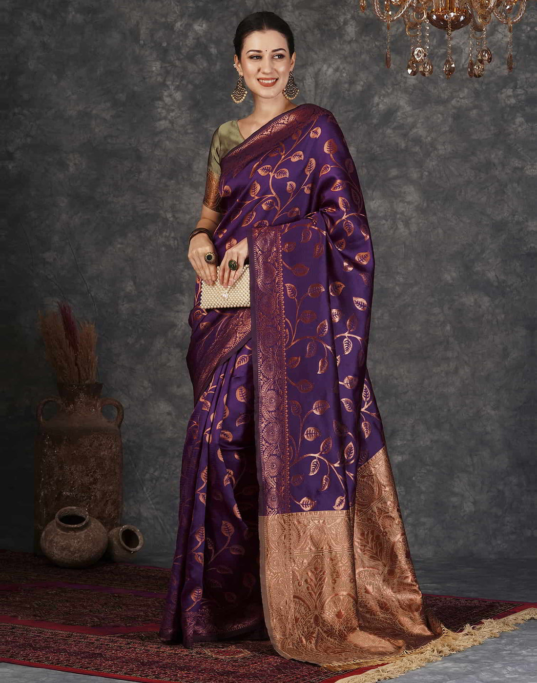 PANNUS Violet & Bronze Leaf Saree