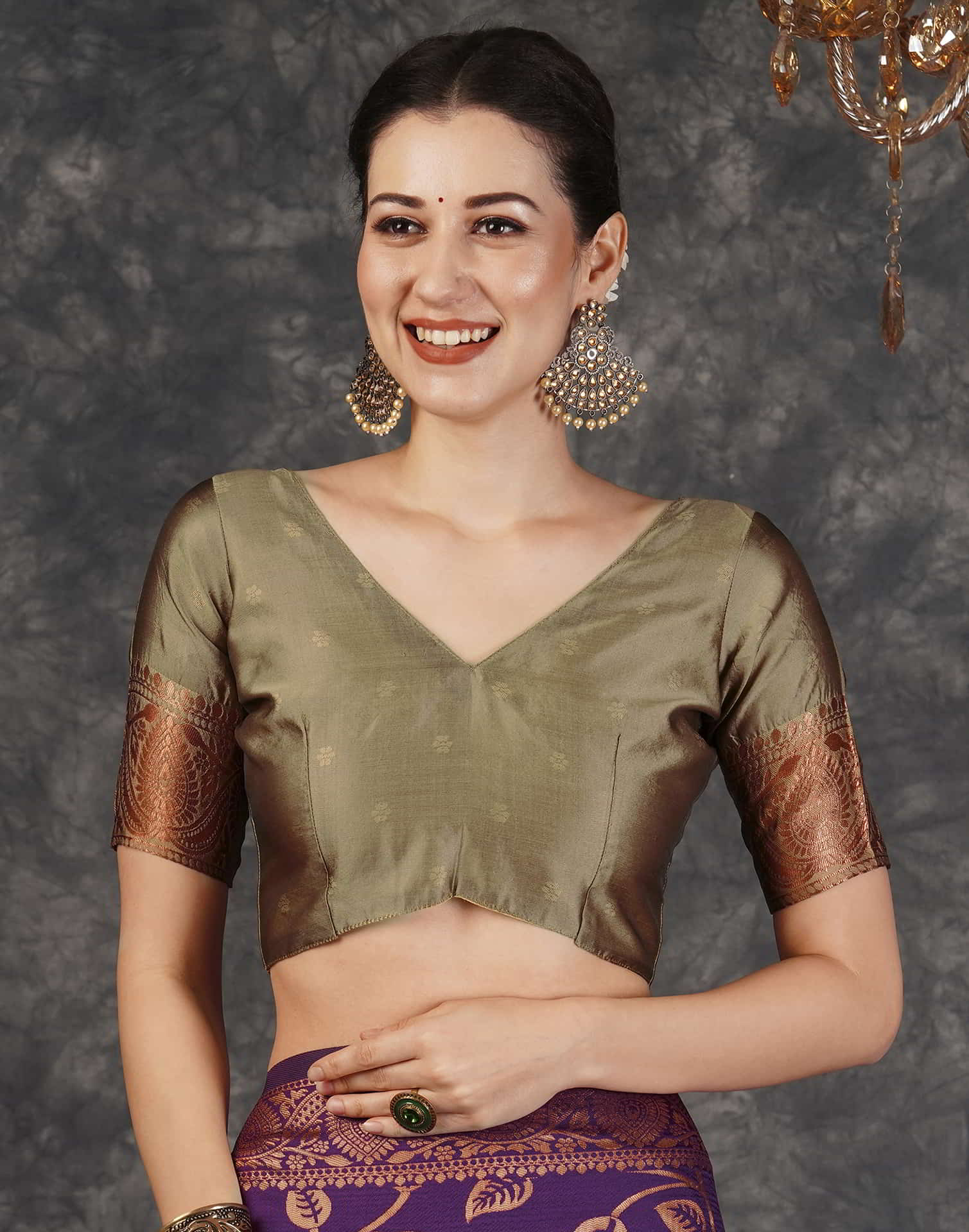 PANNUS Violet & Bronze Leaf Saree