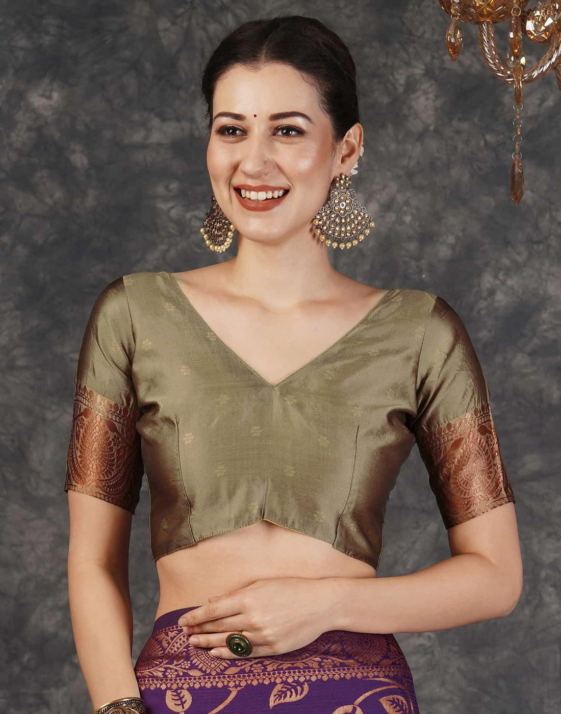 PANNUS Violet & Bronze Leaf Saree