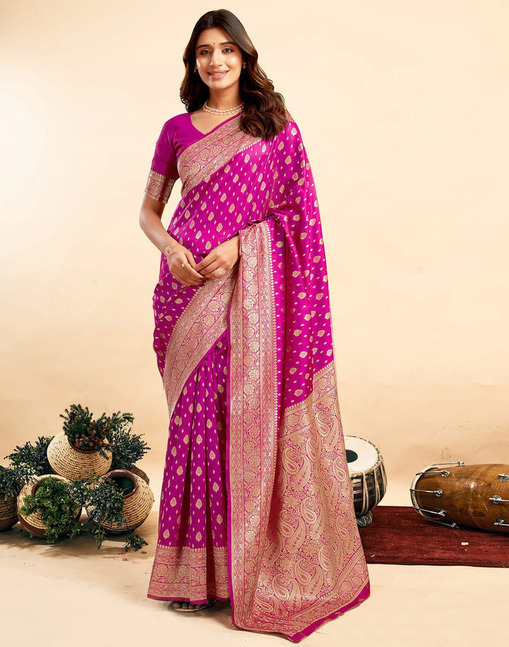 PANNUS Fuchsia Pink Zari Saree