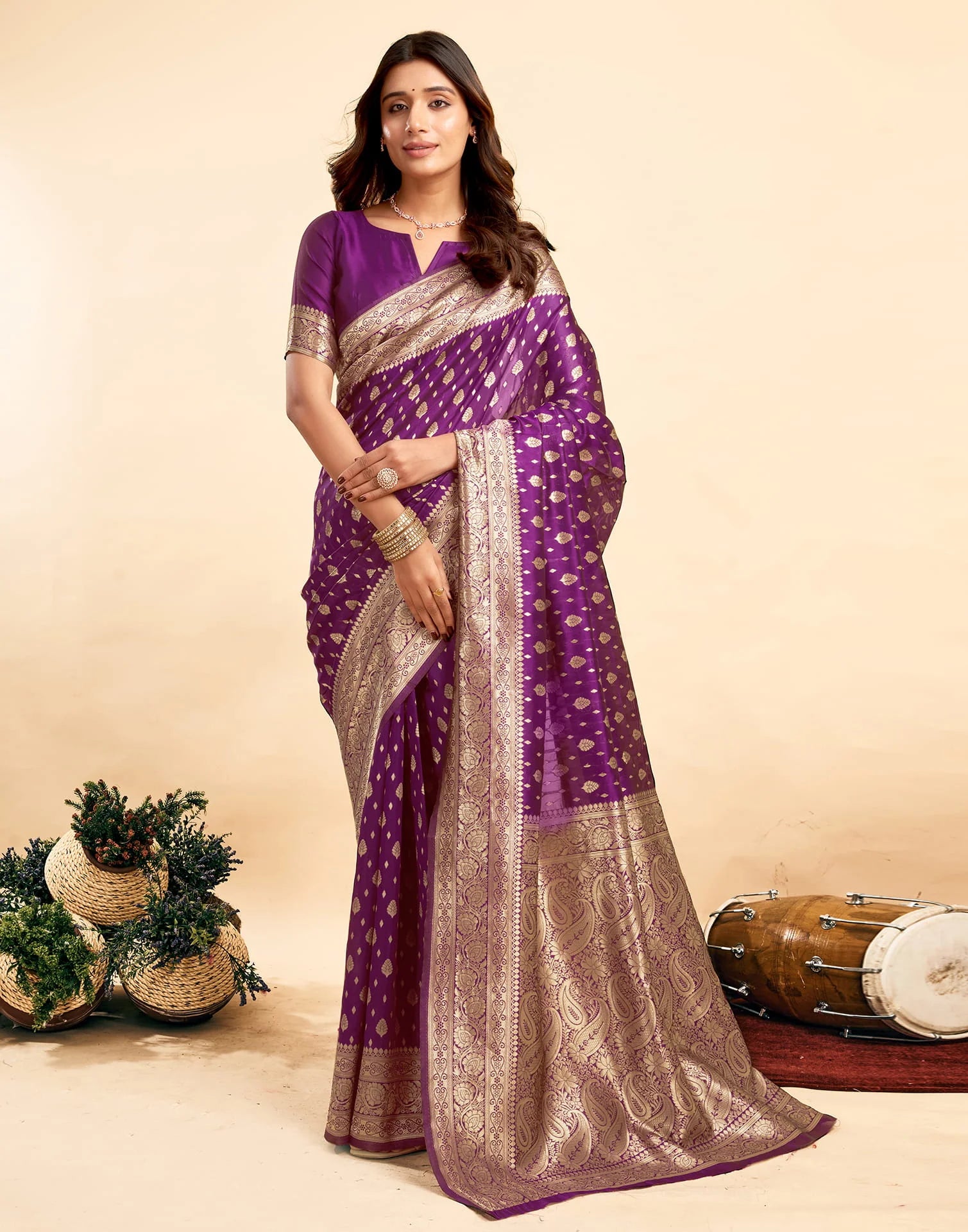 PANNUS Violet Royal Zari Saree