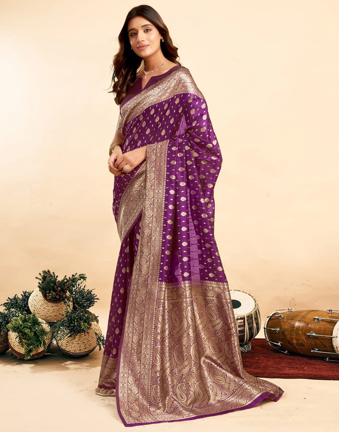 PANNUS Violet Royal Zari Saree