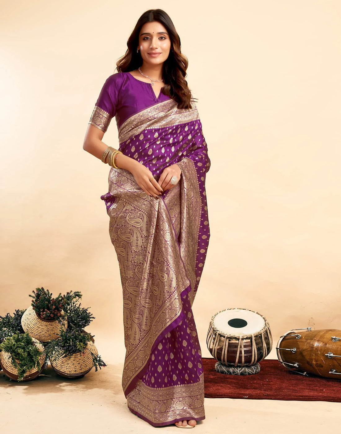 PANNUS Violet Royal Zari Saree