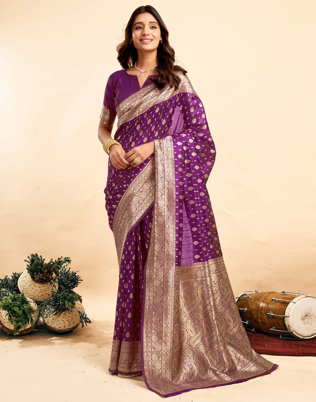 PANNUS Violet Royal Zari Saree