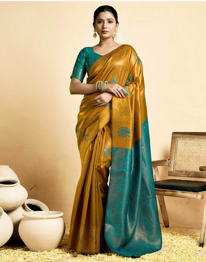 PANNUS Saffron Mirage Silk Saree