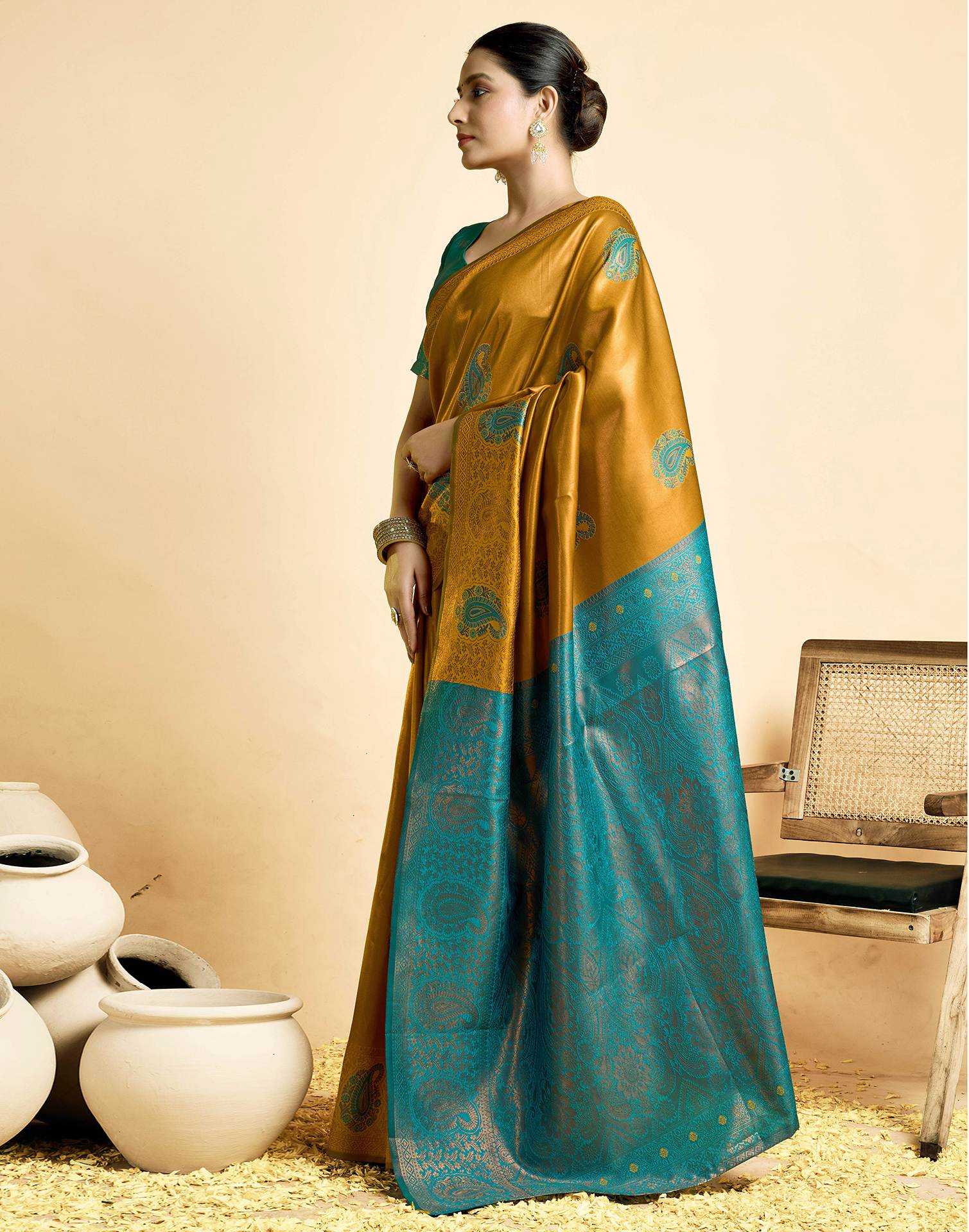 PANNUS Saffron Mirage Silk Saree