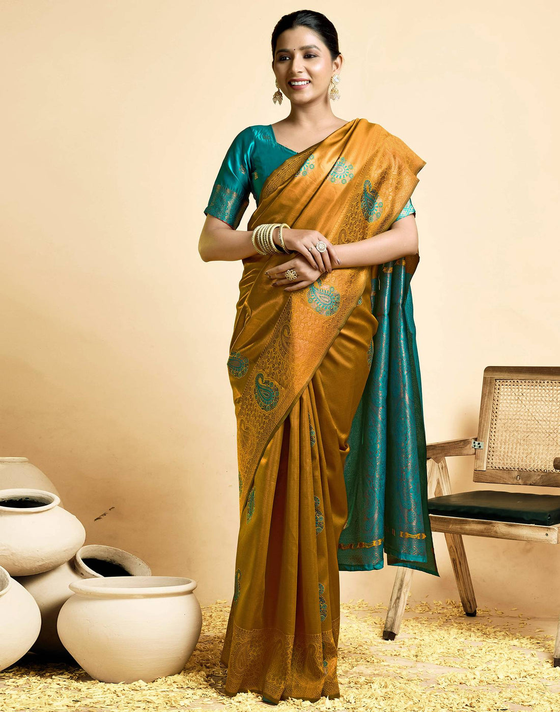 PANNUS Saffron Mirage Silk Saree