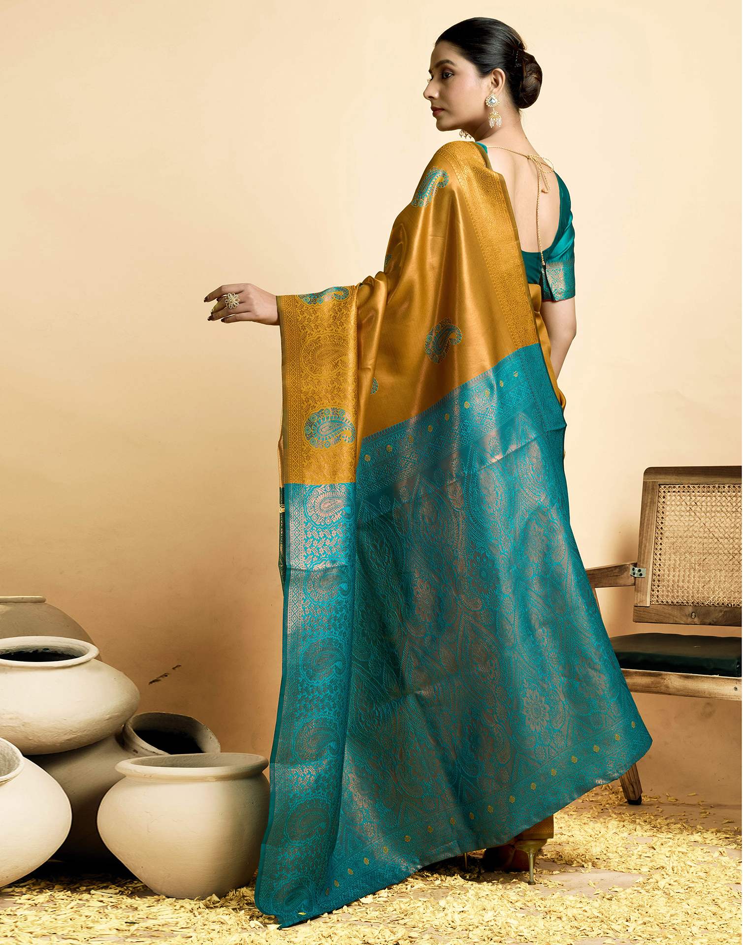 PANNUS Saffron Mirage Silk Saree