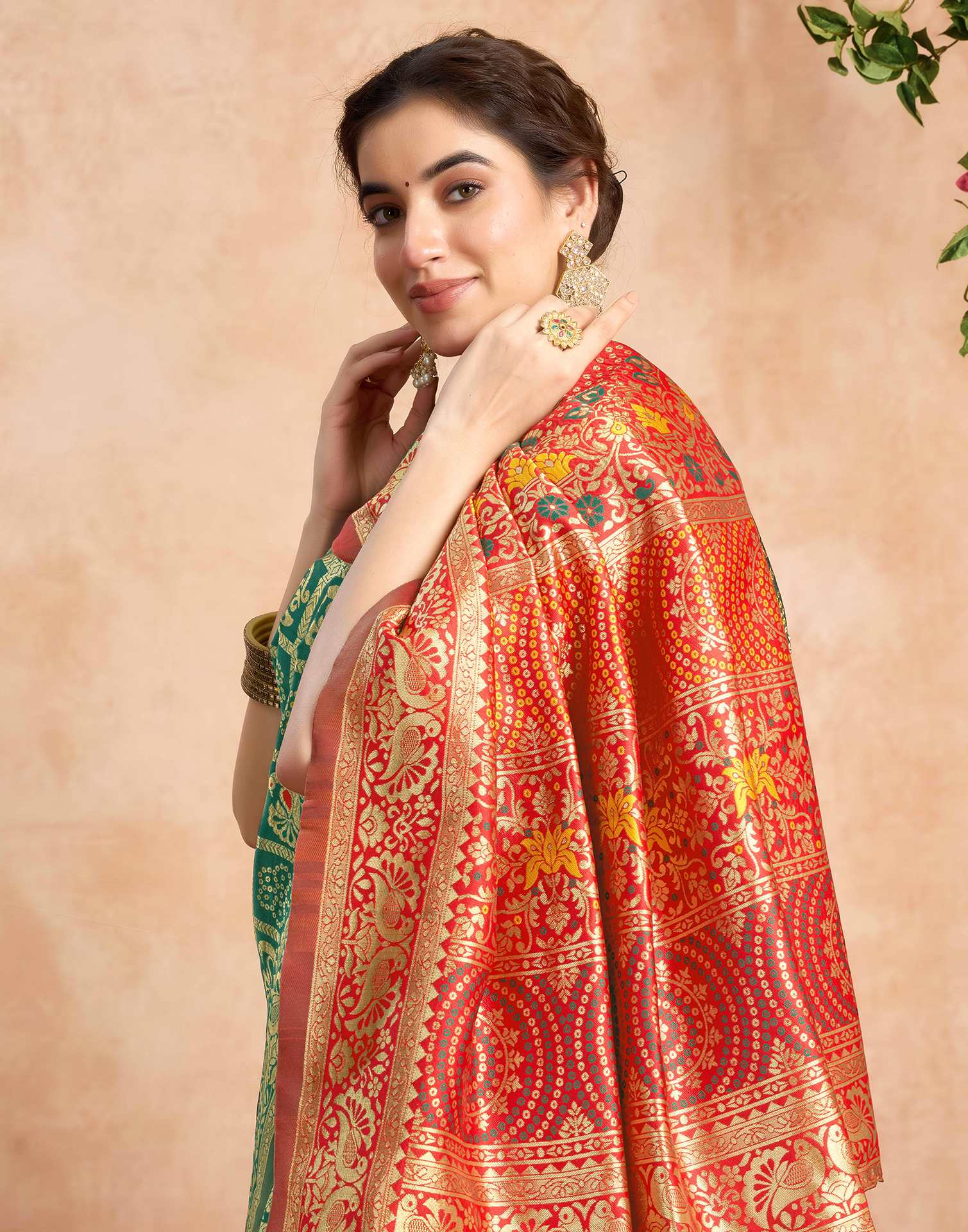 PANNUS Emerald & Red Bandhani Grid