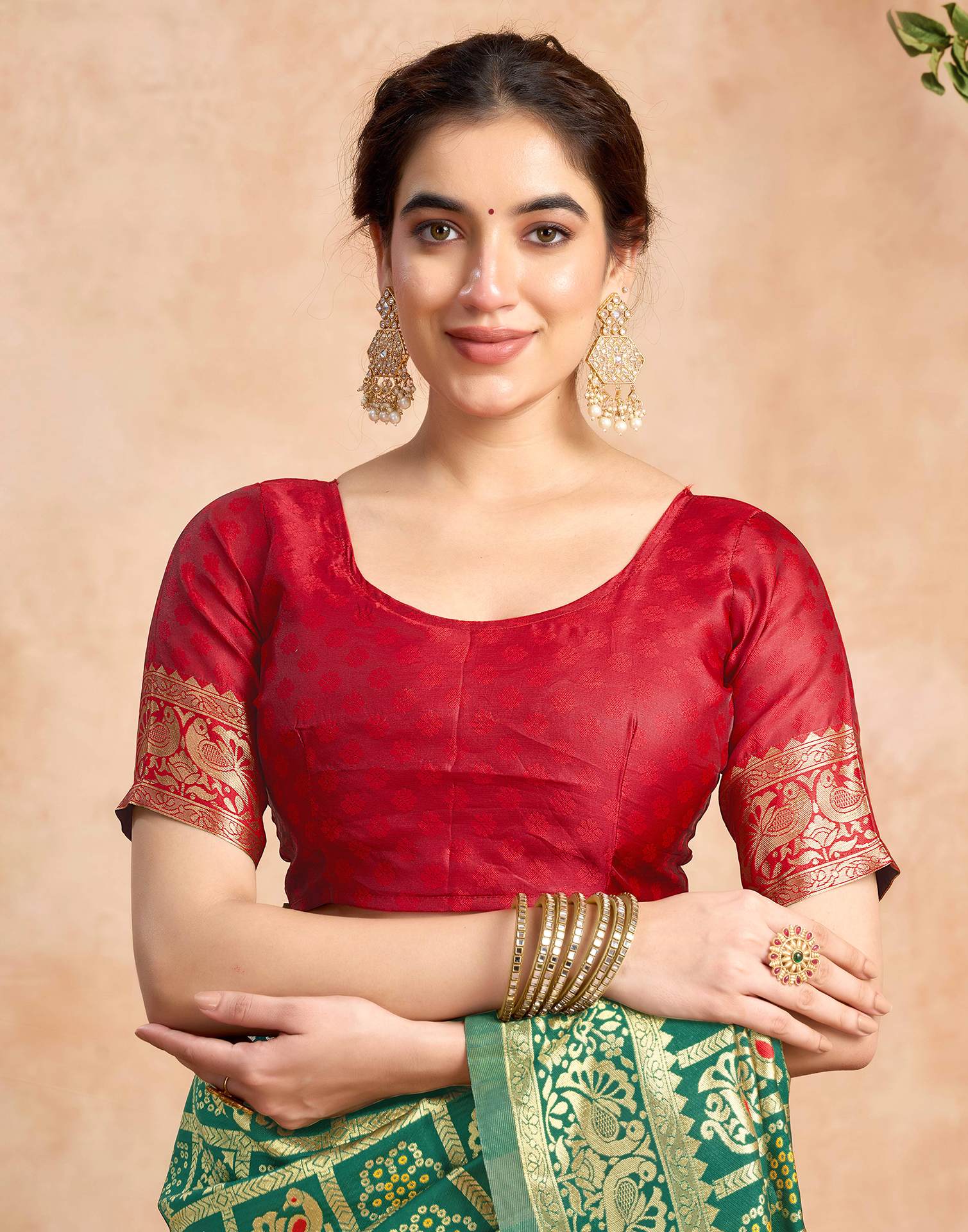 PANNUS Emerald & Red Bandhani Grid