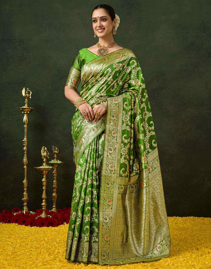 PANNUS Zestful Lime Floral Saree