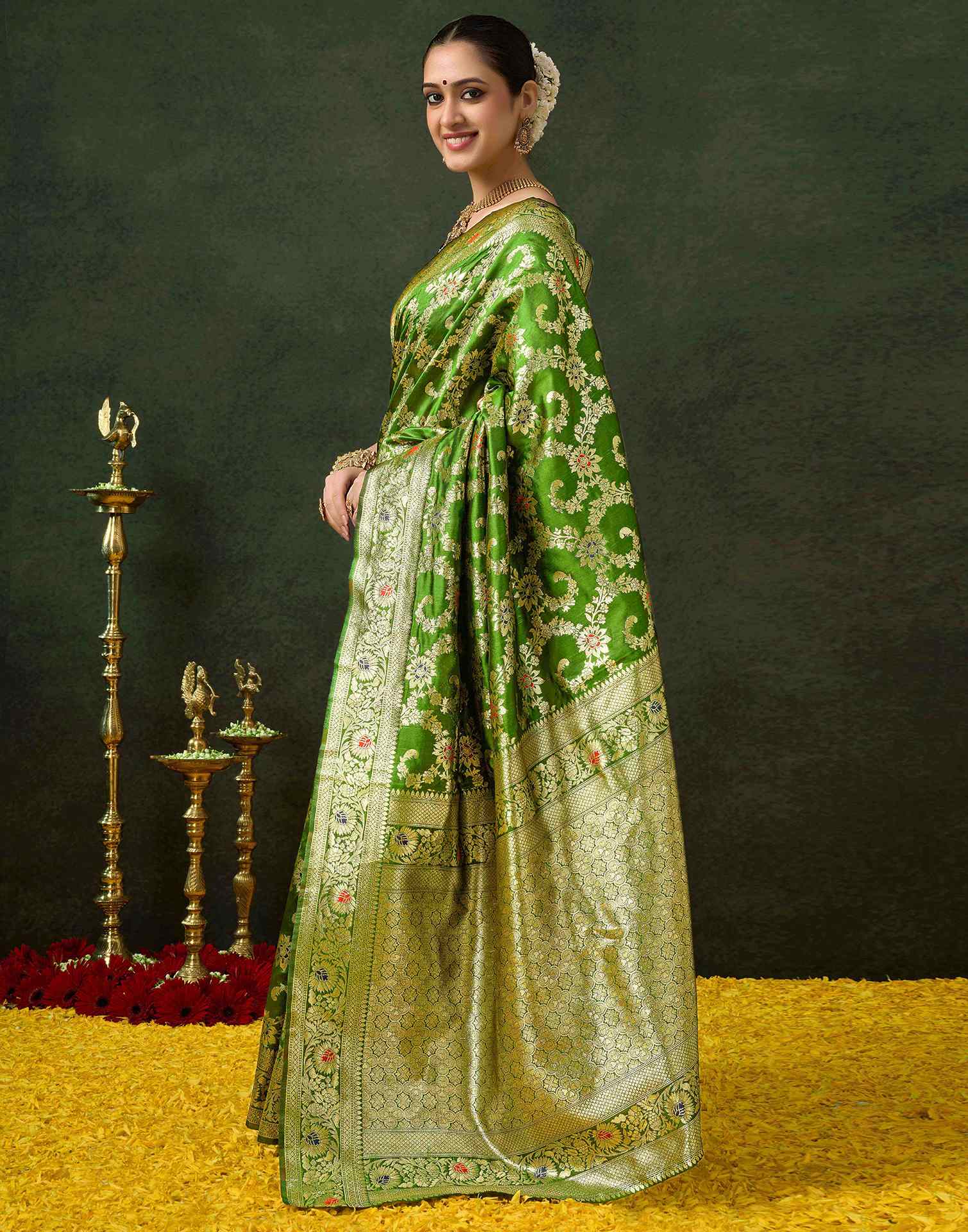 PANNUS Zestful Lime Floral Saree