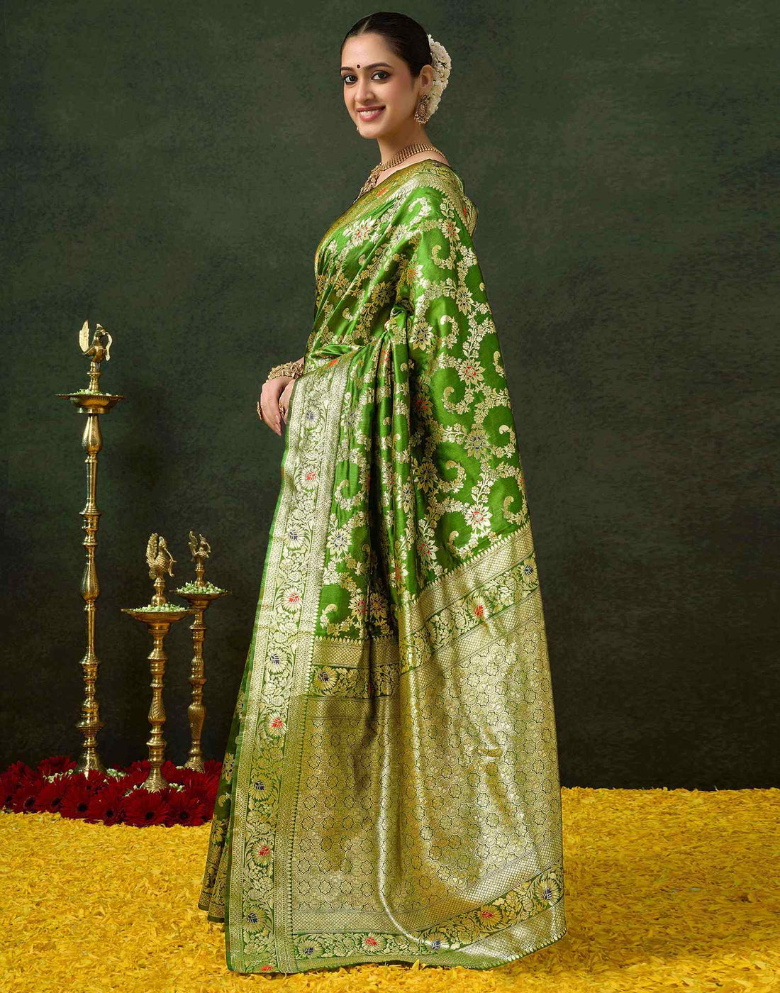 PANNUS Zestful Lime Floral Saree