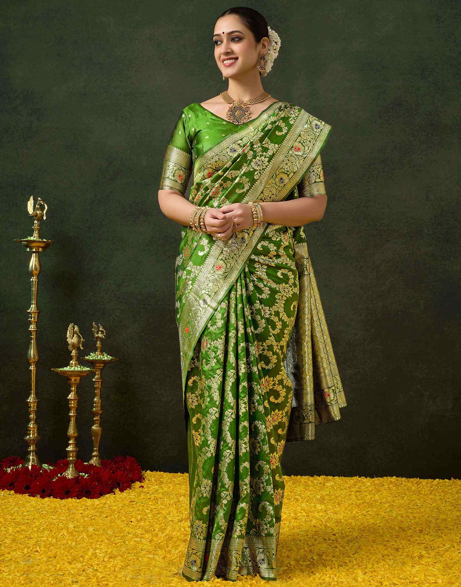 PANNUS Zestful Lime Floral Saree