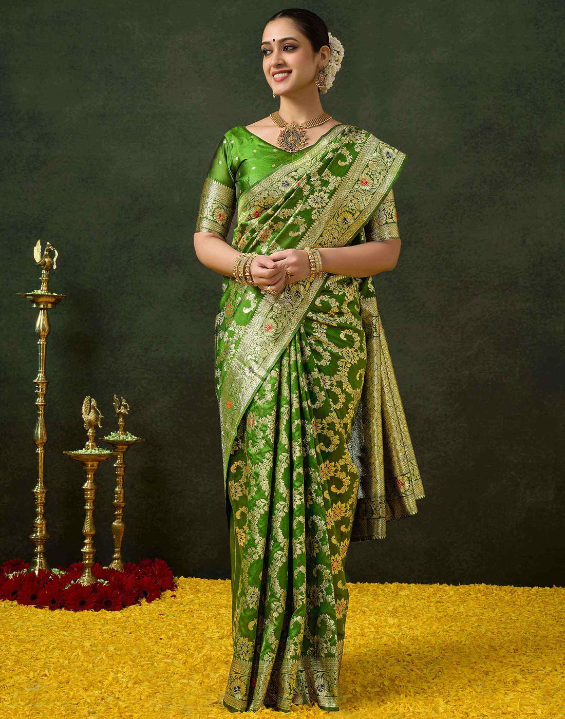 PANNUS Zestful Lime Floral Saree