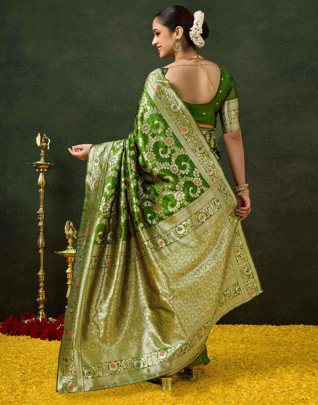 PANNUS Zestful Lime Floral Saree