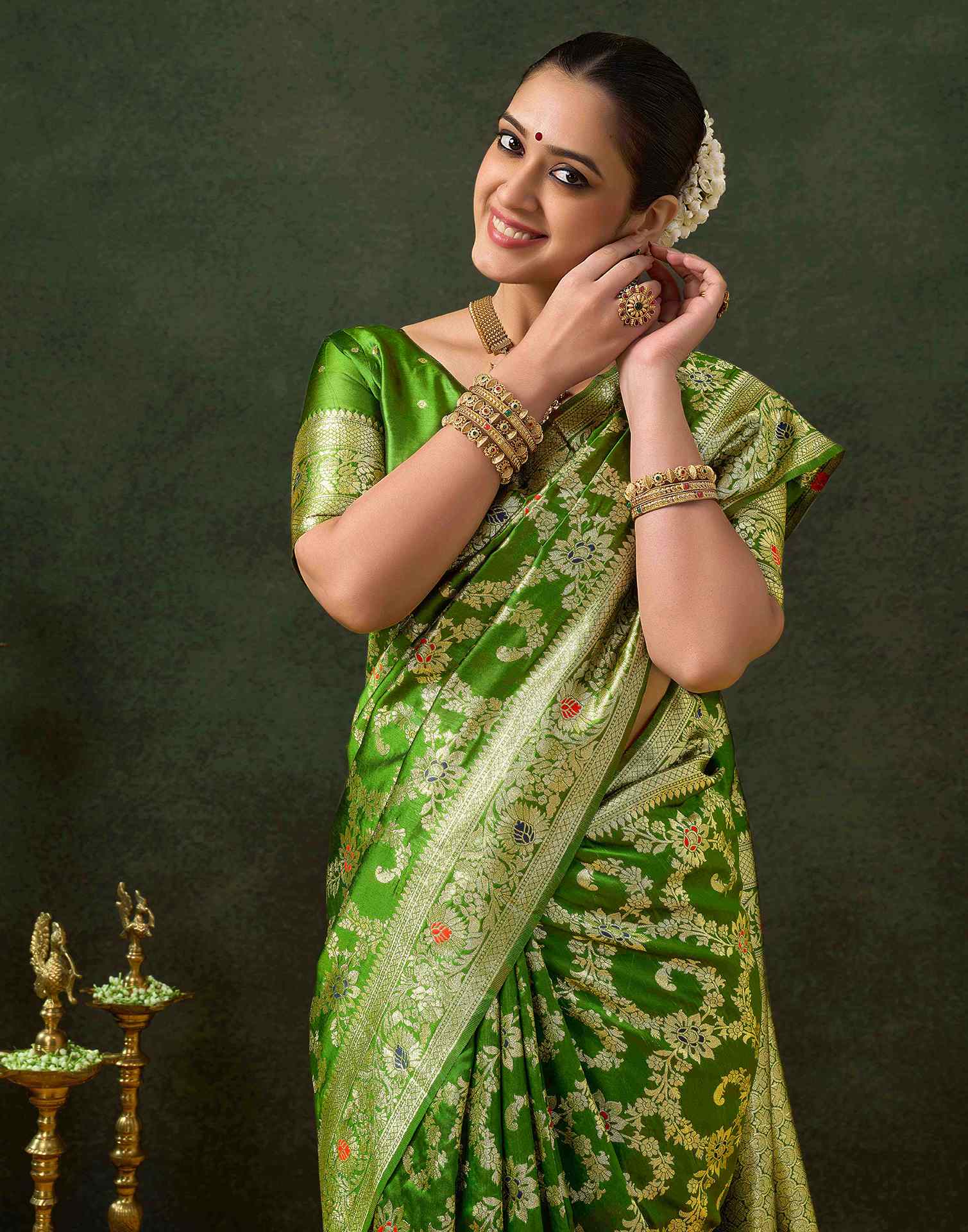PANNUS Zestful Lime Floral Saree