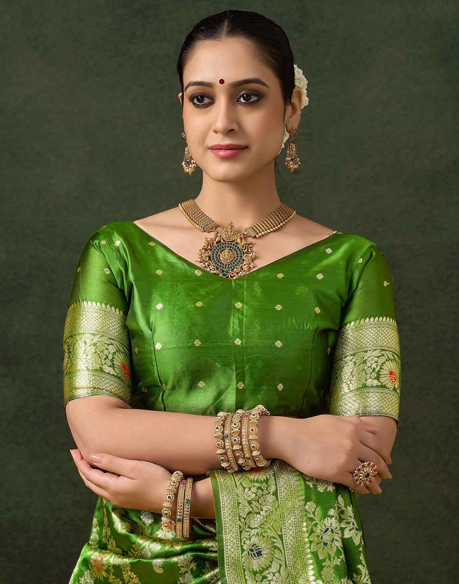 PANNUS Zestful Lime Floral Saree