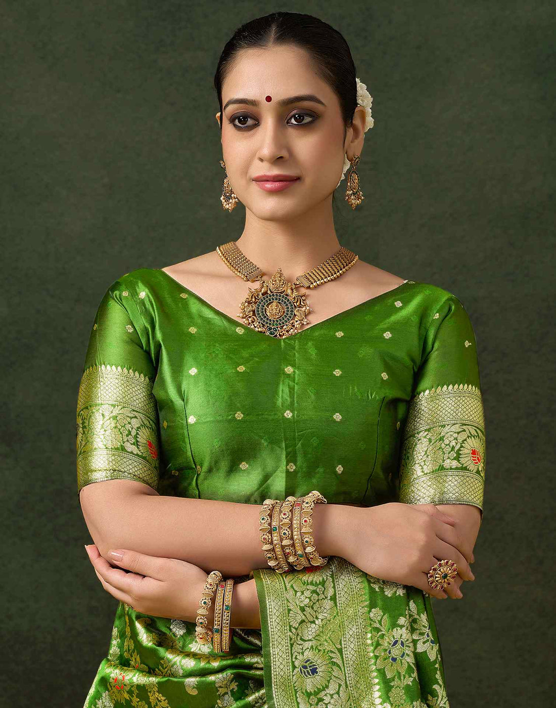 PANNUS Zestful Lime Floral Saree