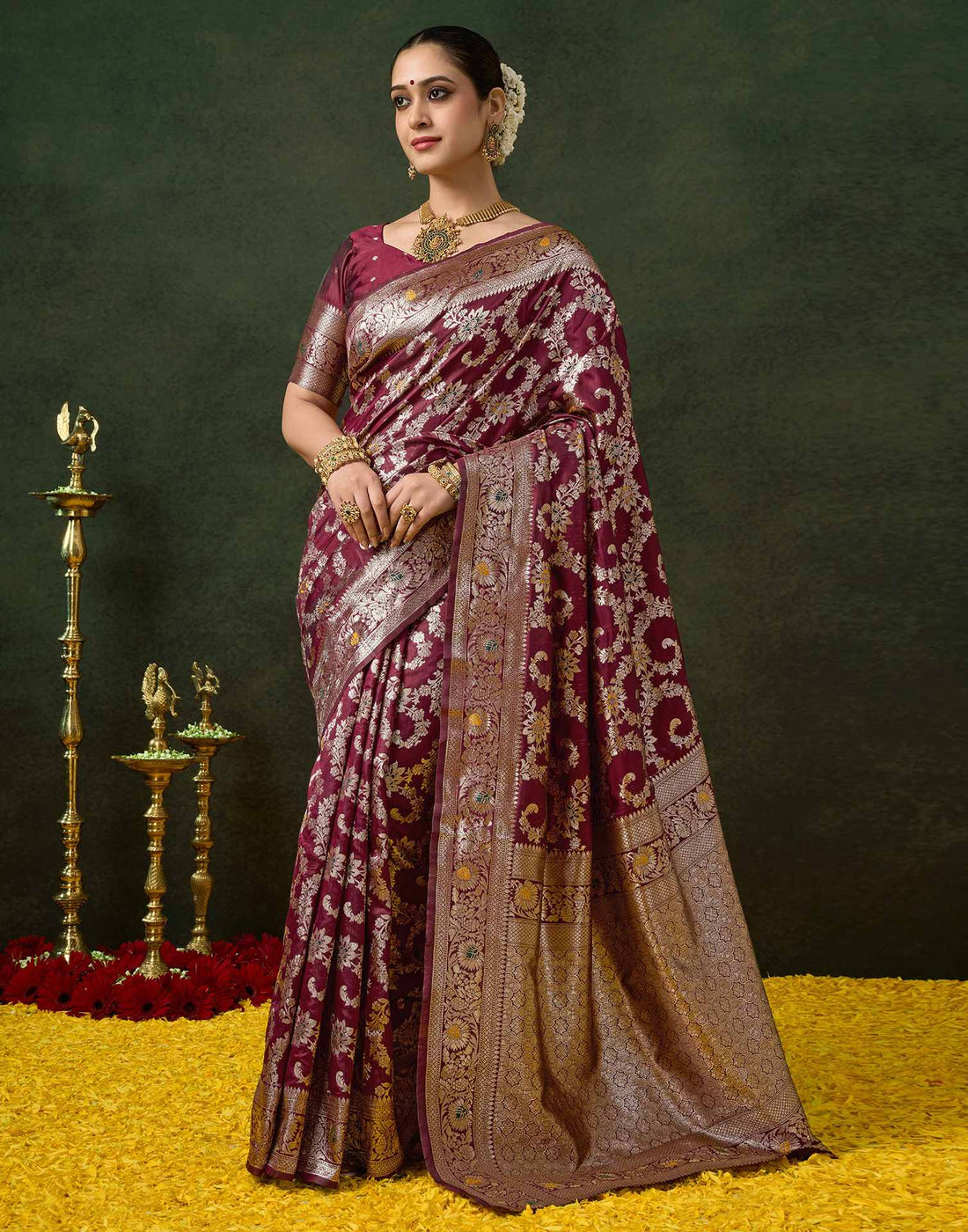 PANNUS Aubergine Silver Zari Saree