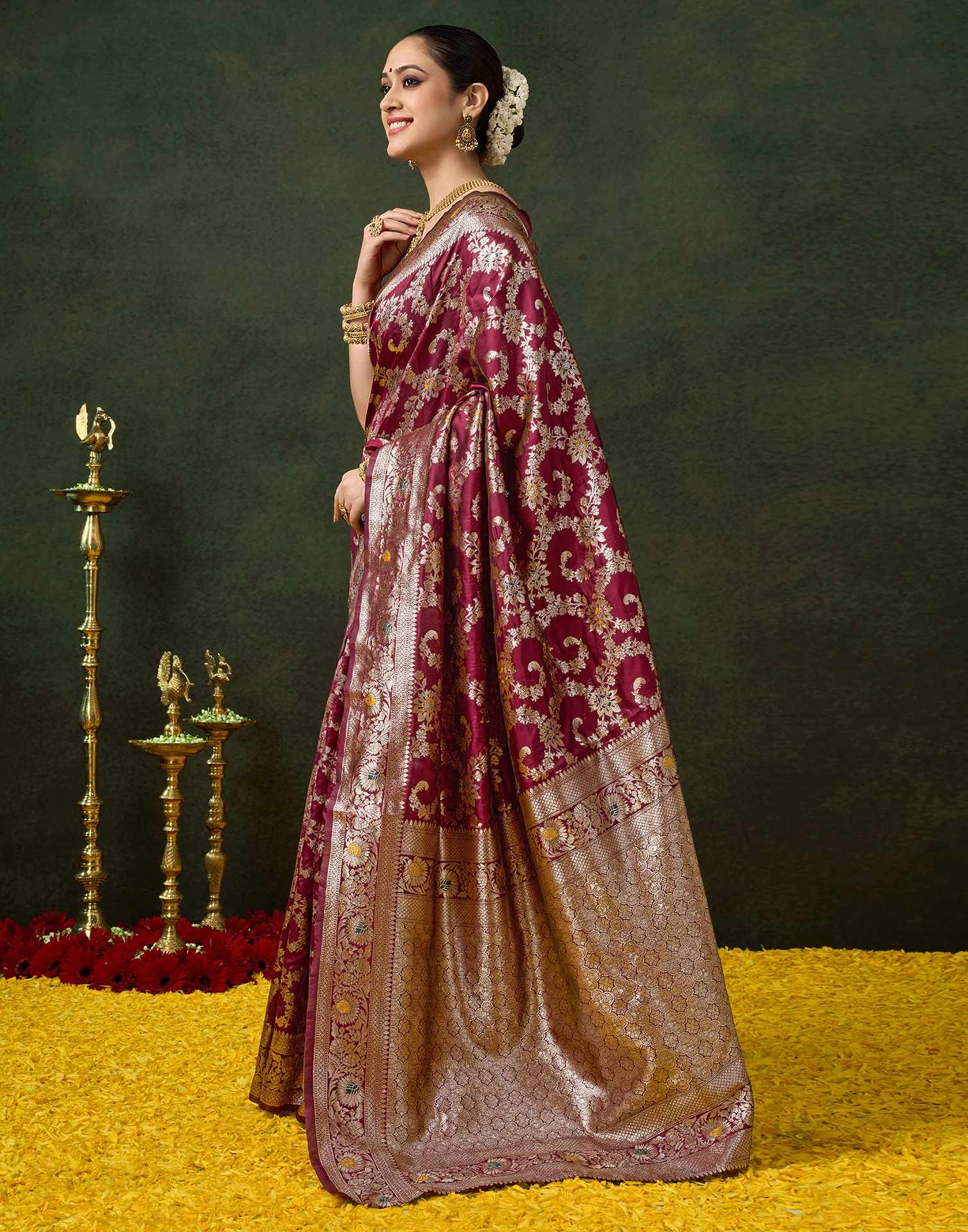 PANNUS Aubergine Silver Zari Saree