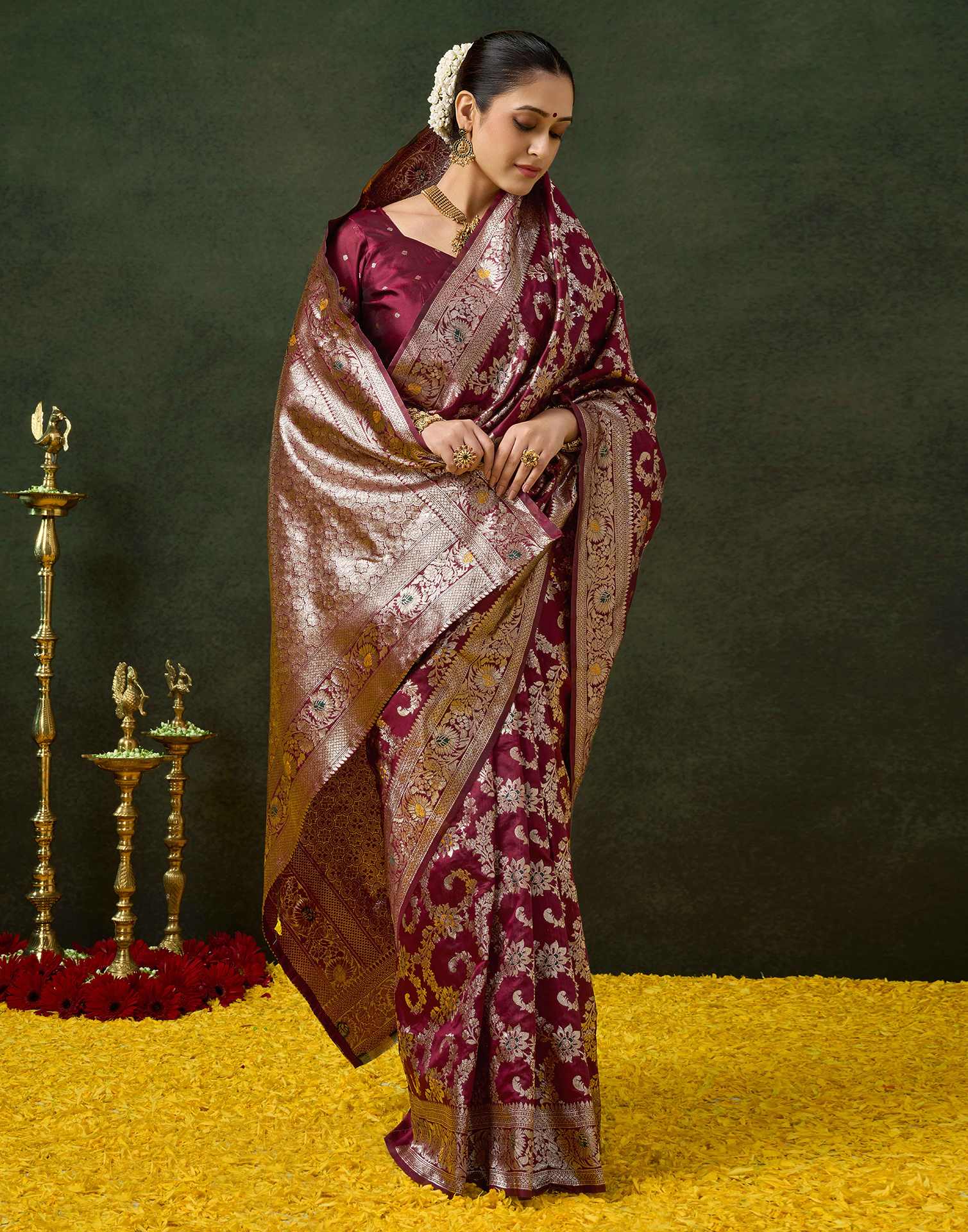 PANNUS Aubergine Silver Zari Saree