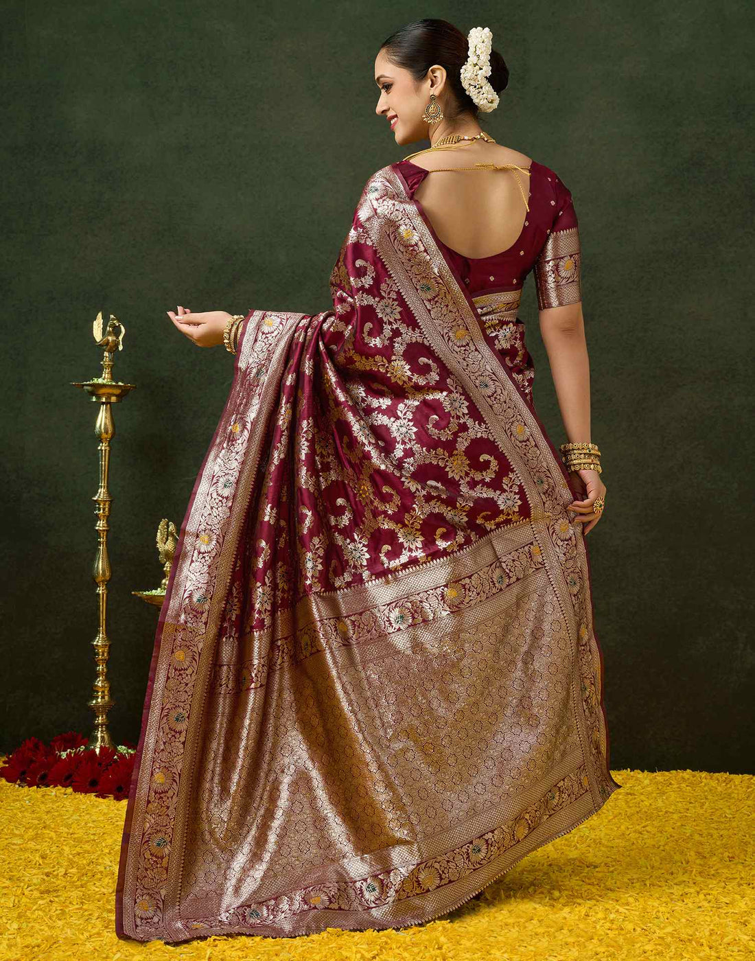 PANNUS Aubergine Silver Zari Saree