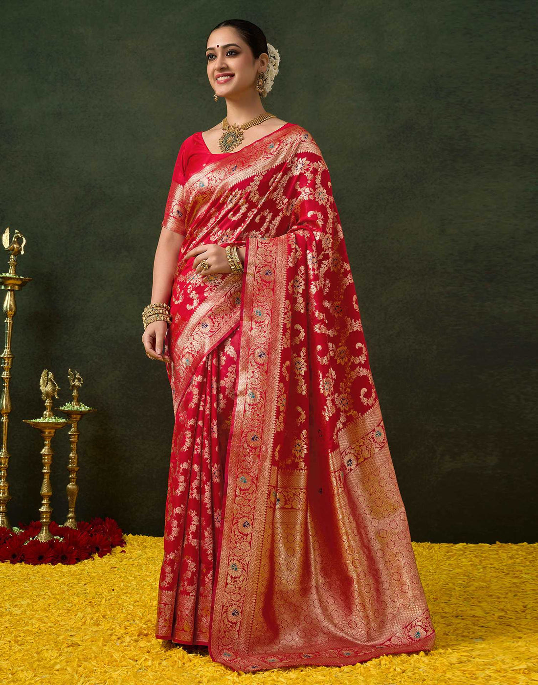 PANNUS Scarlet Bloom Silk Saree