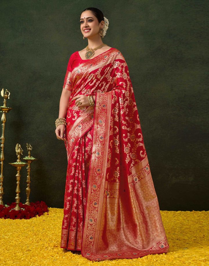 PANNUS Scarlet Bloom Silk Saree