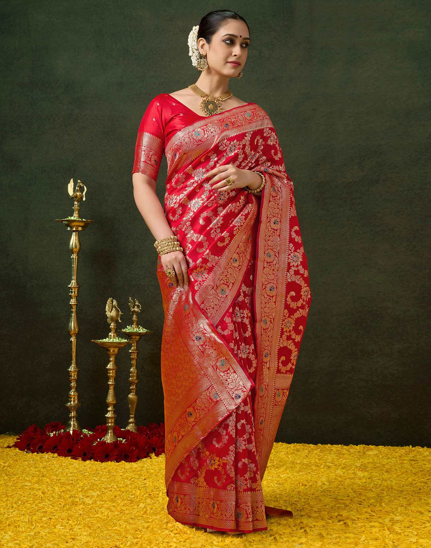 PANNUS Scarlet Bloom Silk Saree