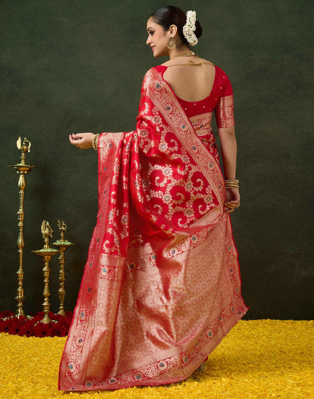 PANNUS Scarlet Bloom Silk Saree