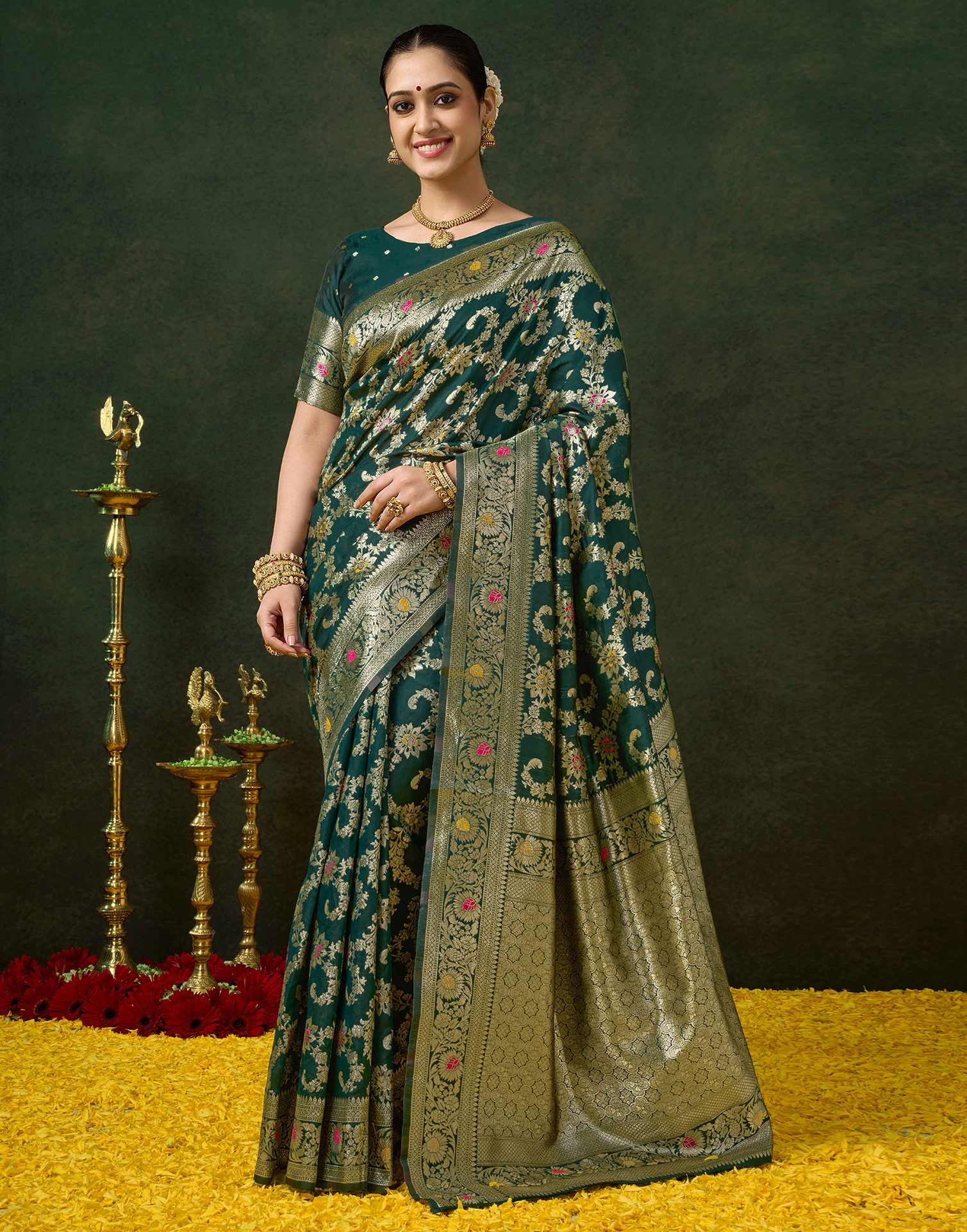 PANNUS Forest Green Glory Saree
