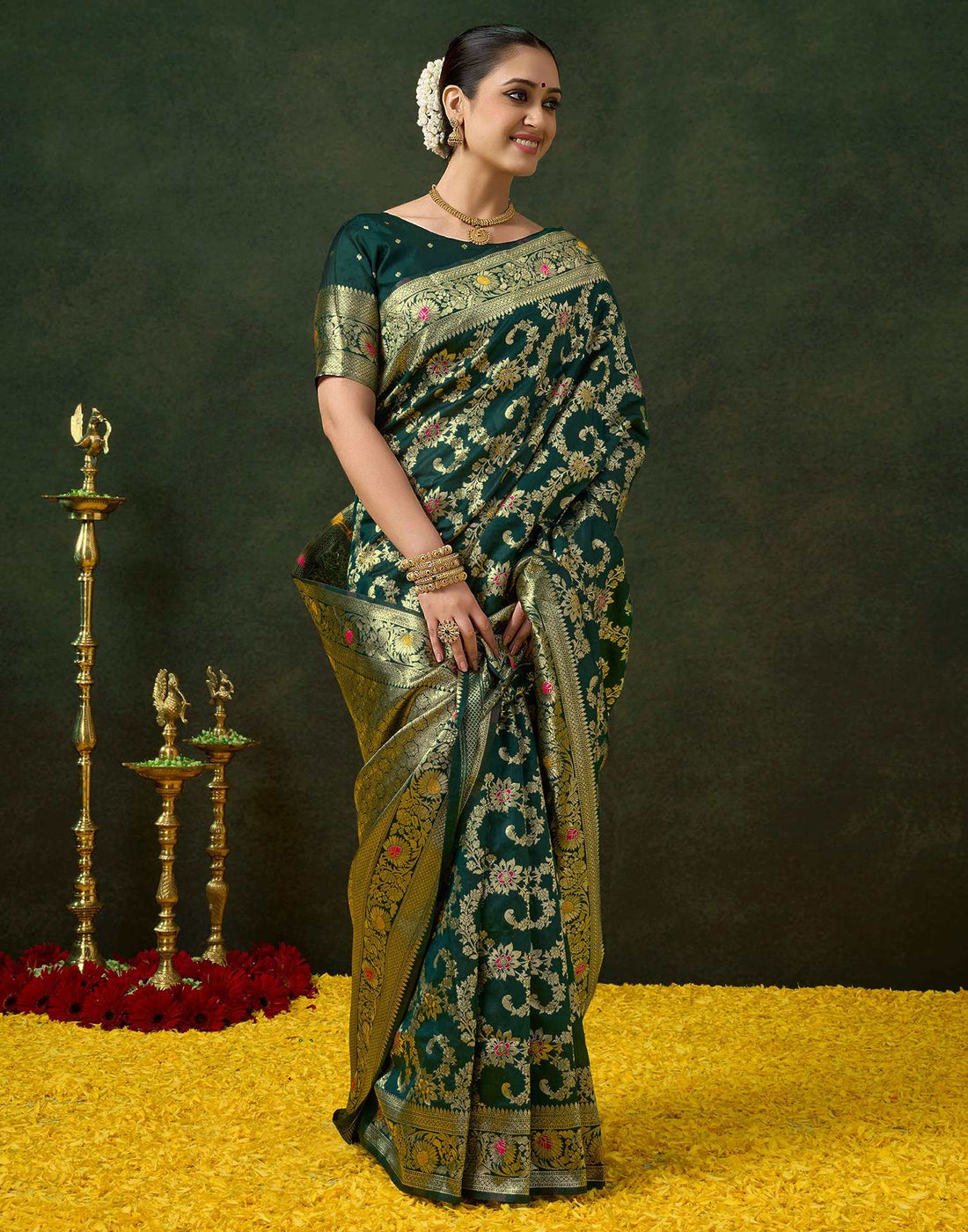 PANNUS Forest Green Glory Saree