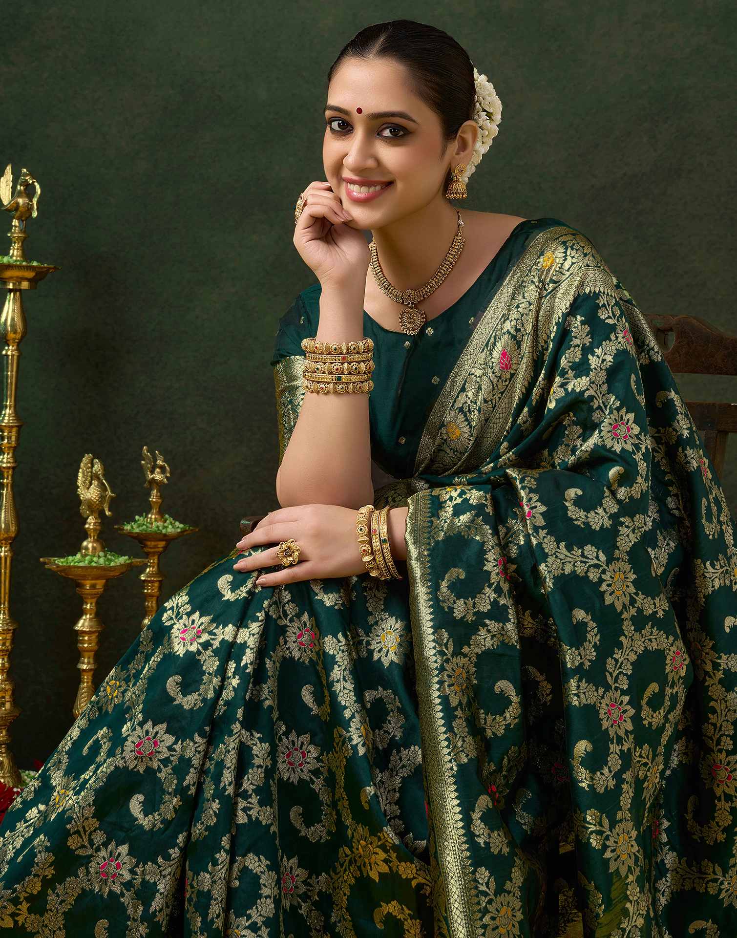 PANNUS Forest Green Glory Saree