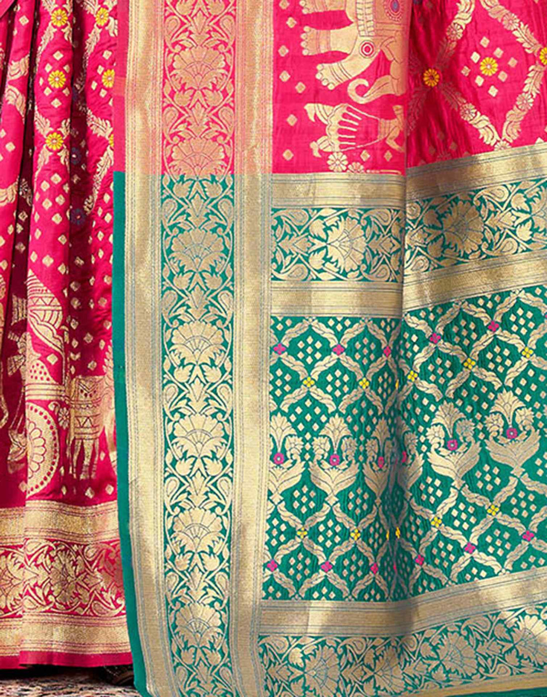 Royal Heritage Banarasi Silk Saree  - Rani Pink & Green Banarasi Silk Saree