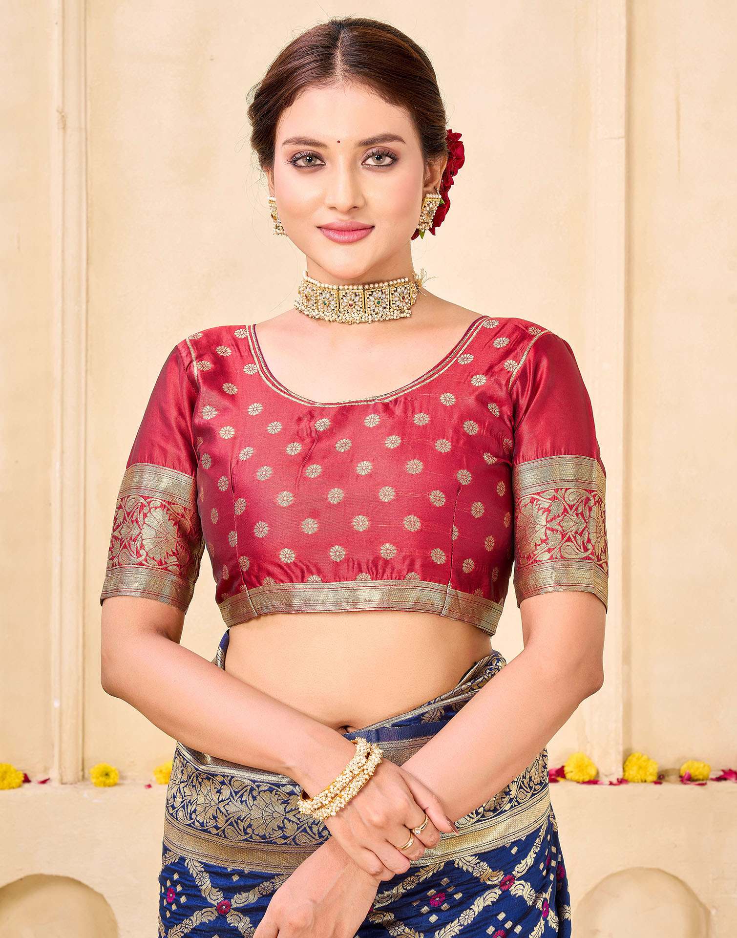 Royal Heritage Banarasi Silk Saree  - Navy Blue & Red Banarasi Silk Saree