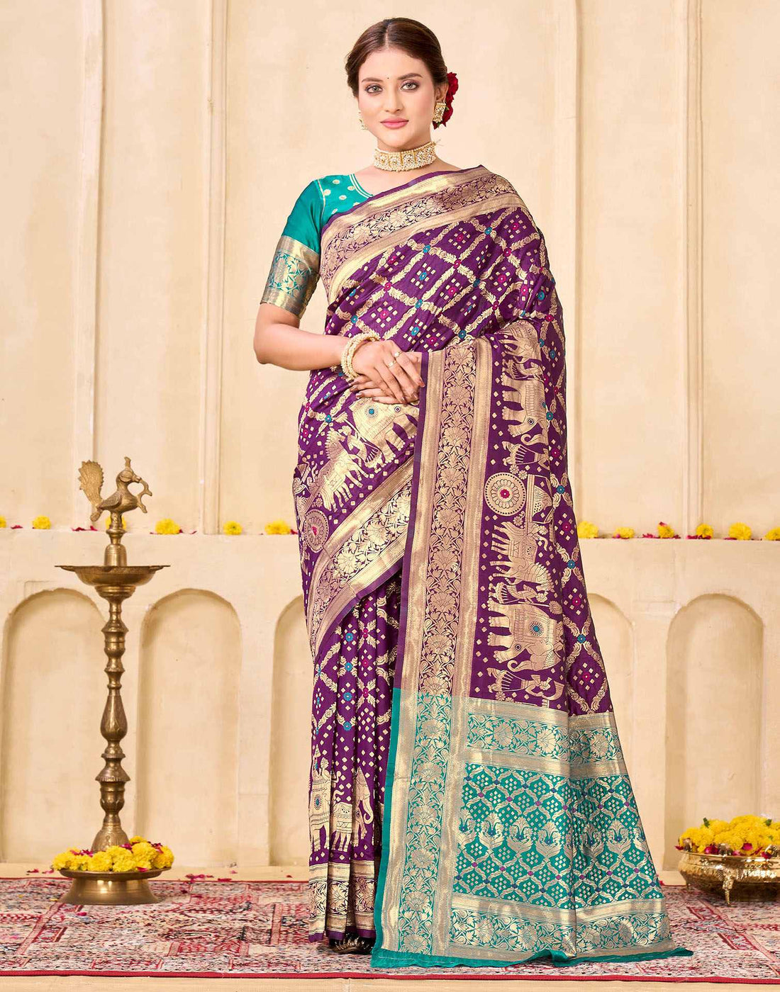 Royal Heritage Banarasi Silk Saree  - Purple & Aqua Green Banarasi Silk Saree