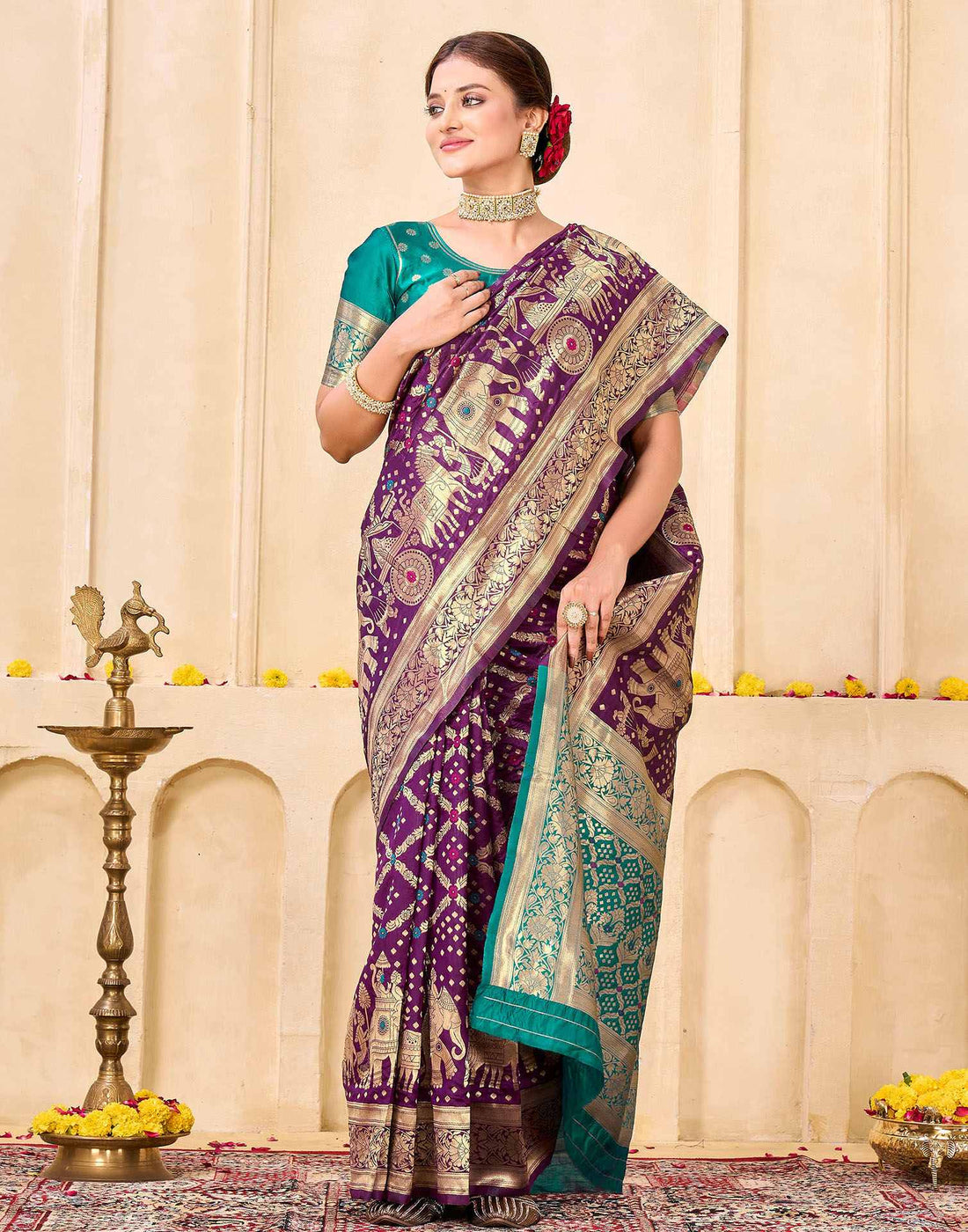 Royal Heritage Banarasi Silk Saree  - Purple & Aqua Green Banarasi Silk Saree
