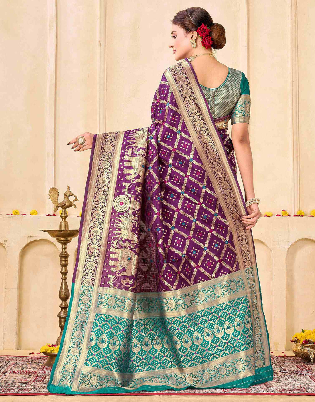 Royal Heritage Banarasi Silk Saree  - Purple & Aqua Green Banarasi Silk Saree