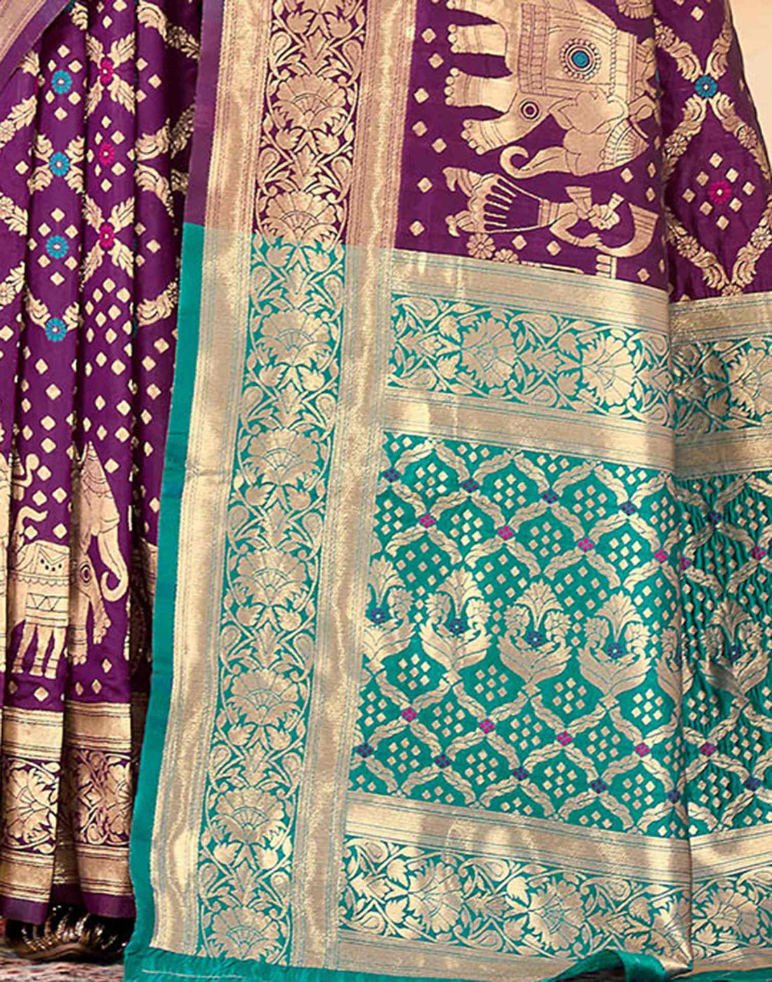 Royal Heritage Banarasi Silk Saree  - Purple & Aqua Green Banarasi Silk Saree