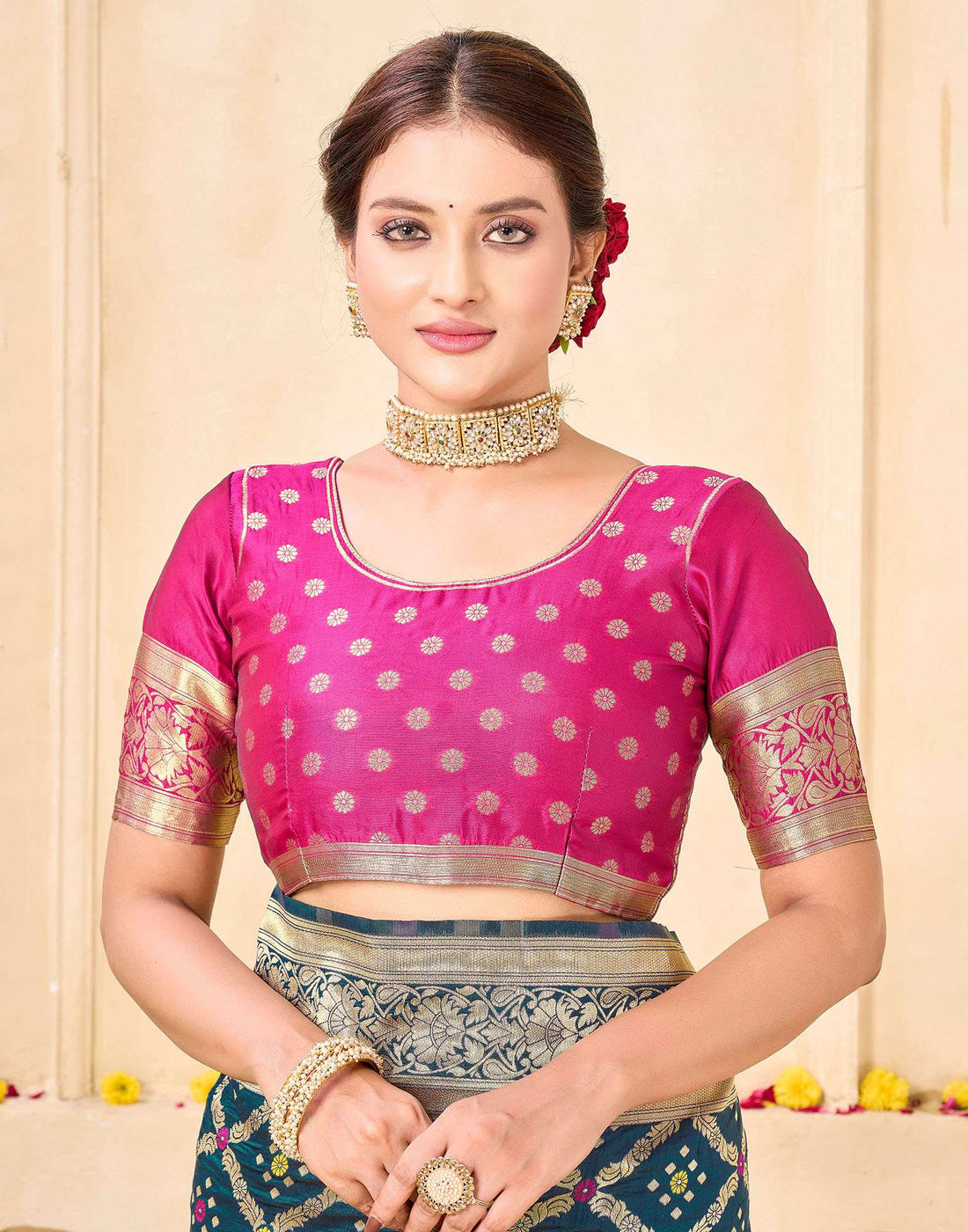 Royal Heritage Banarasi Silk Saree  - Teal Blue & Pink Banarasi Silk Saree