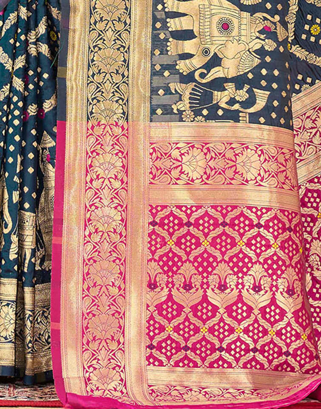 Royal Heritage Banarasi Silk Saree  - Teal Blue & Pink Banarasi Silk Saree