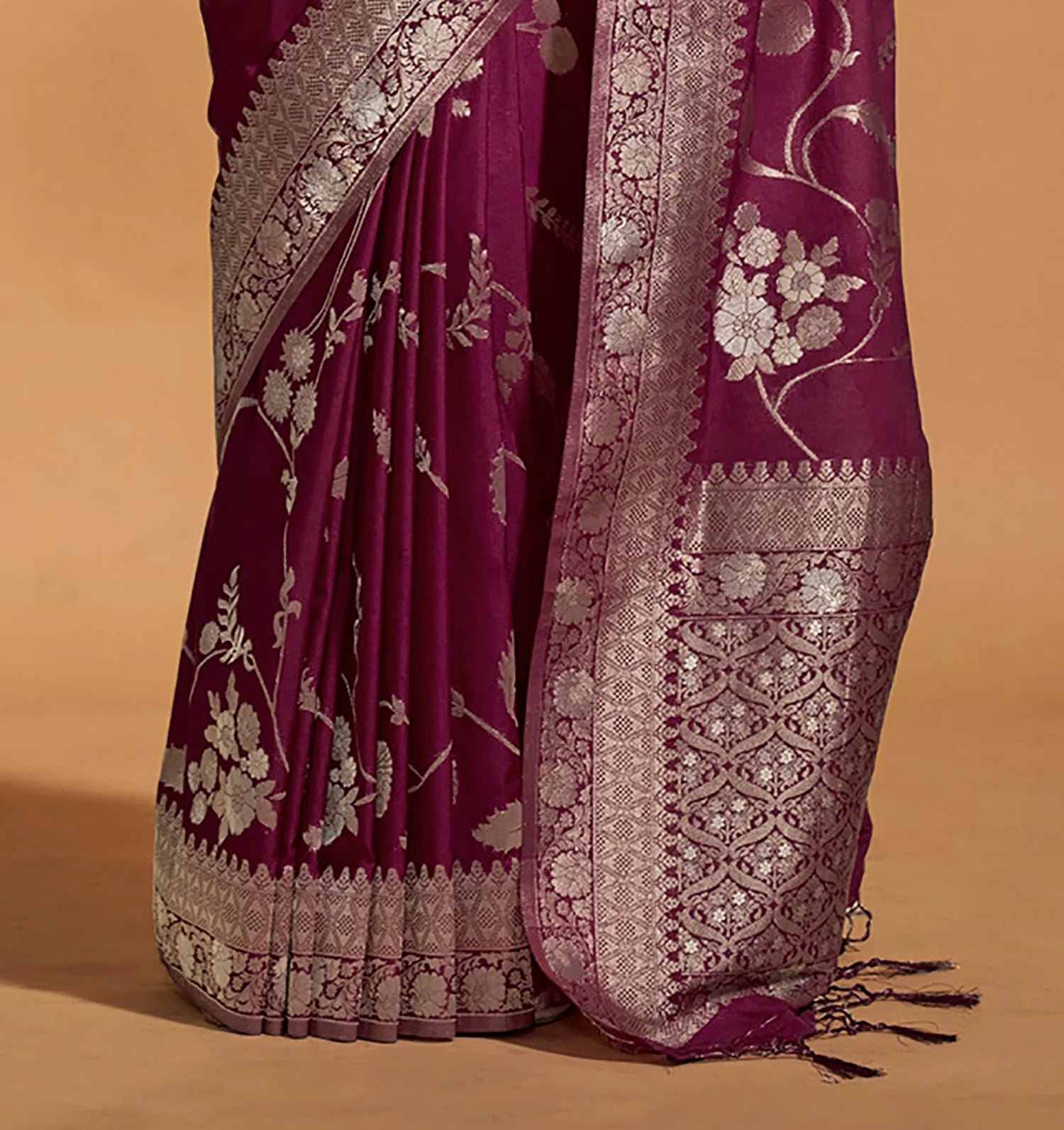 Regal Noir Banarasi Wine Silk Saree